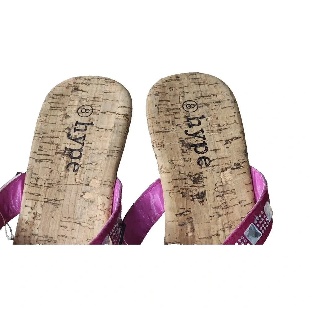 NEW‎ Hype Womens Cork Wedge Sandals Size 8 Pink/Brown 3.25